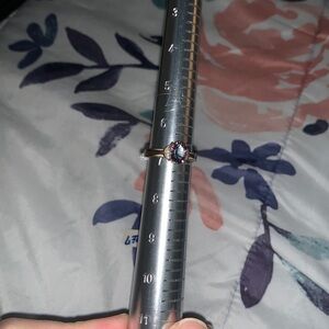 Size 7 Fluorite sterling silver ring with whale tail bezel 🐳